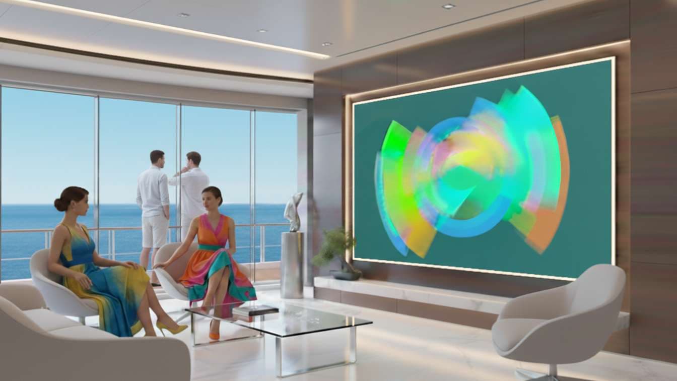 Art-integrated cruise lounge incorporating an artwork by Alexandre Mimoglou